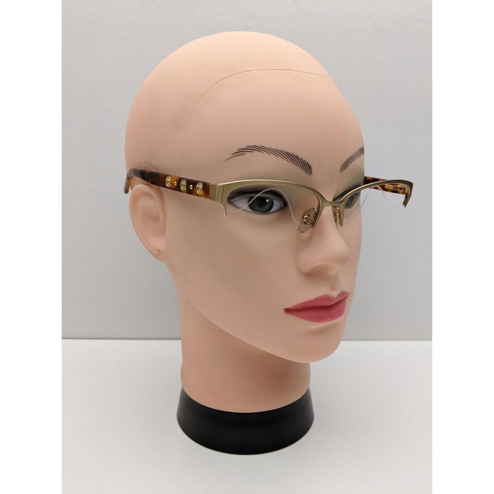 Versace Gold Rimless Cat-Eye Glasses with Tortoiseshell Temples - Picture 8 of 9